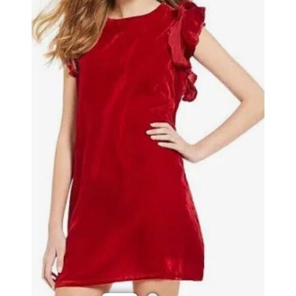 Chelsea & Violet Womens Velvet Flutter Sleeve Mini Dress Red NWT Sz M - Picture 1 of 14